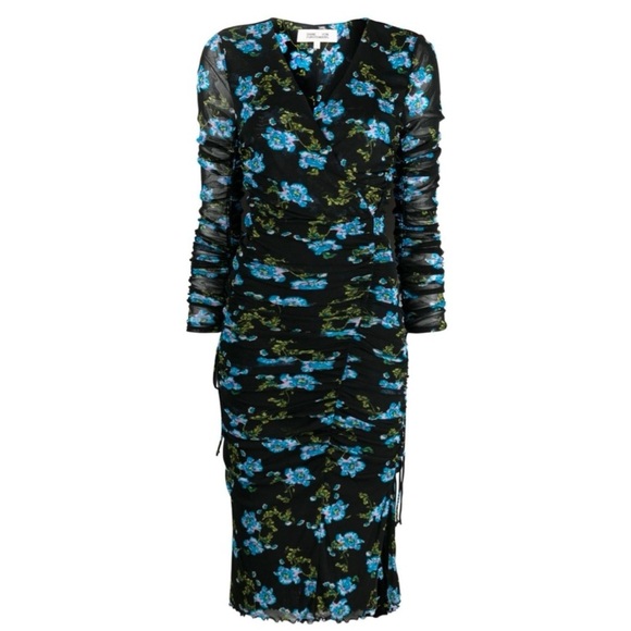 DVF Diane Von Furstenberg Rochelle Floral Long Sleeve Mesh Midi Dress - Picture 2 of 8